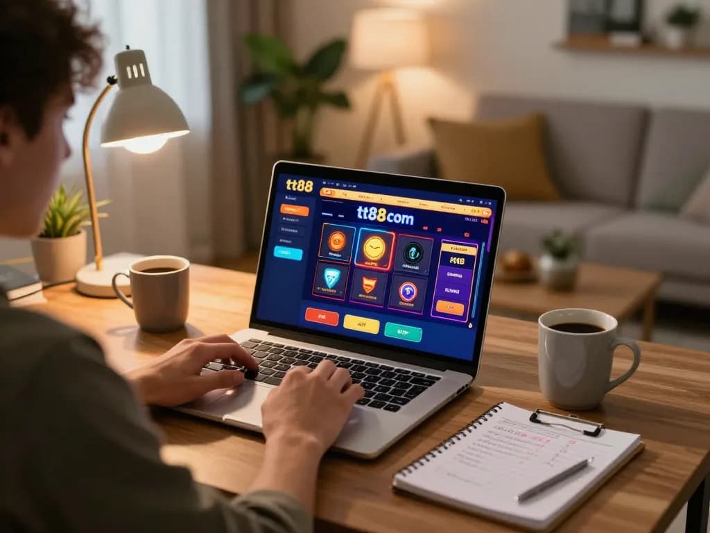 Engaging gameplay at tt88 com with player strategizing on online casino games from home.