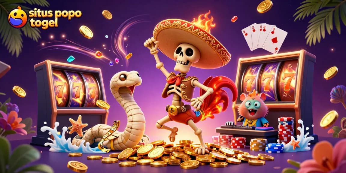 Situs popo togel showcases a vibrant scene with dynamic characters and casino elements for thrilling gameplay.
