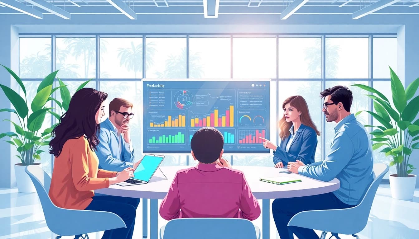 AI assistant for enterprise teams facilitating collaboration and productivity in a modern office environment.