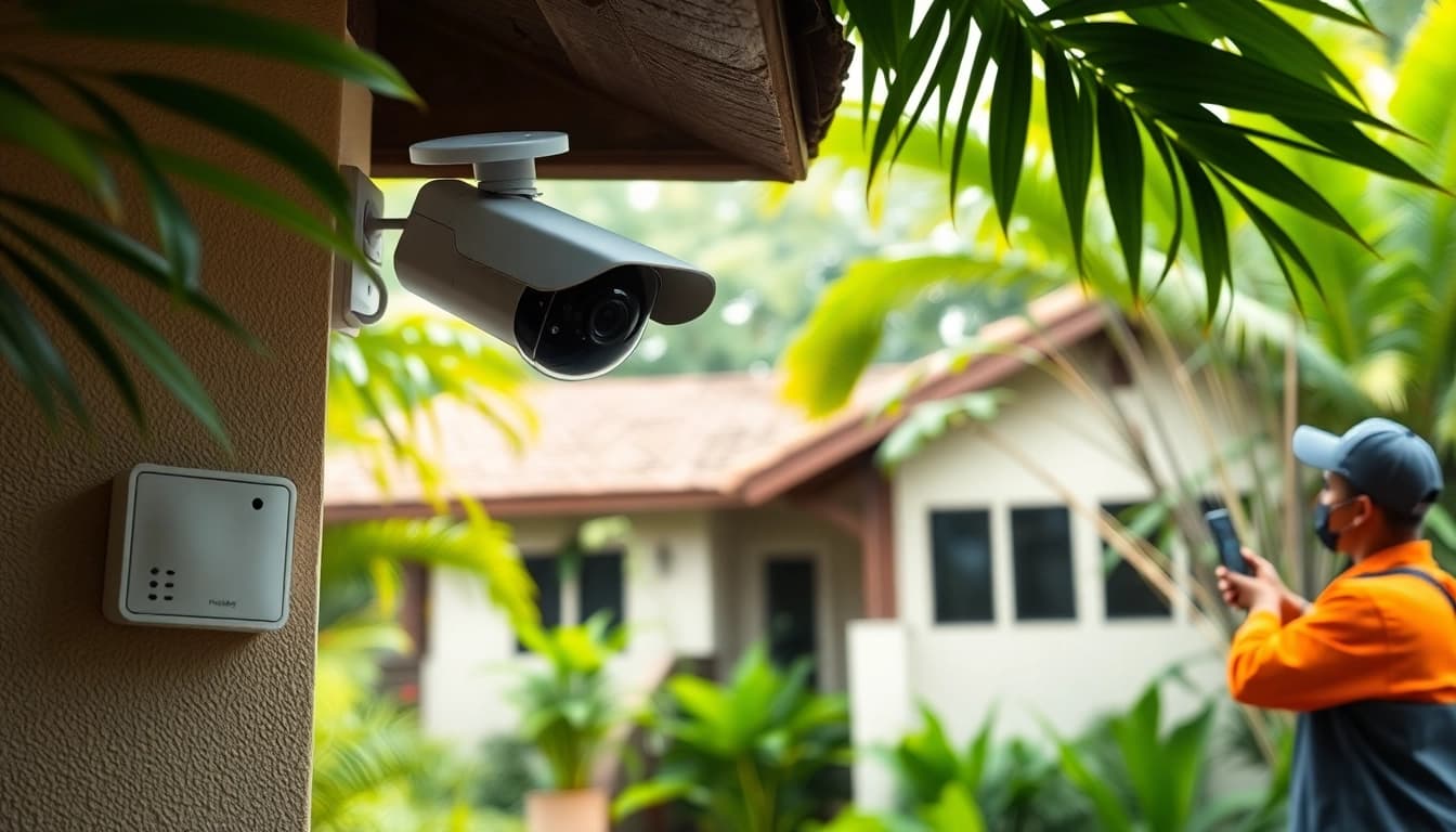 Instalación de cámaras de seguridad de alta calidad en Guanacaste en una vivienda en un entorno exuberante.