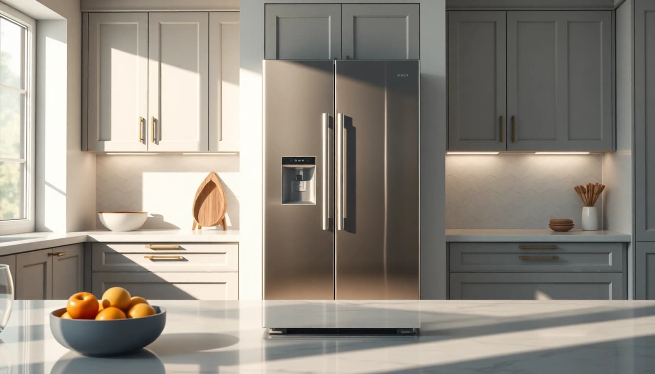 Modern freezer showcased in a stylish kitchen, highlighting its sleek design and functionality.