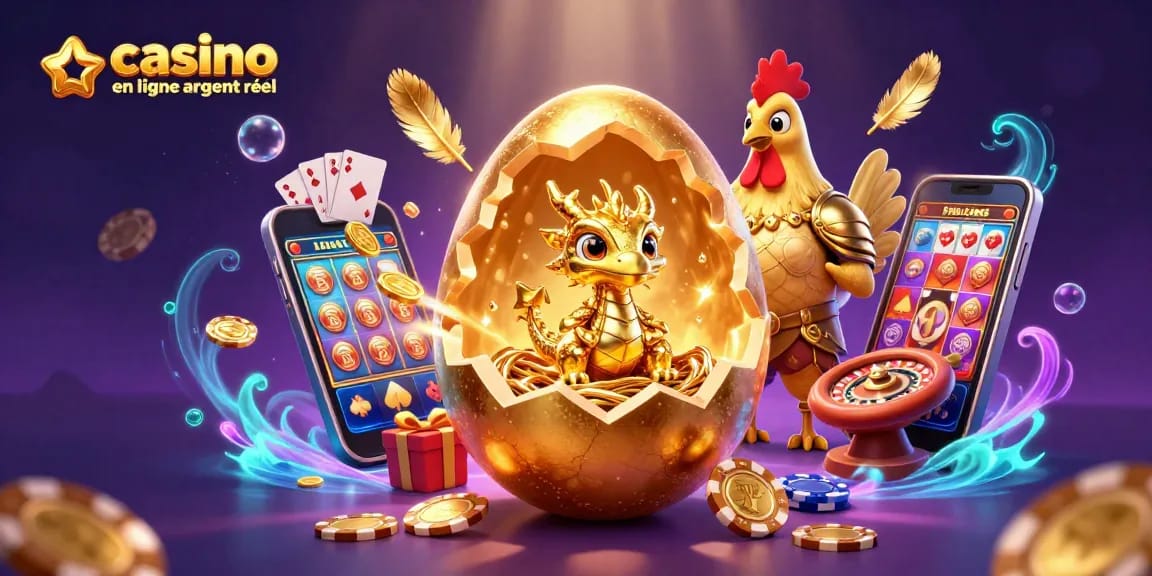 Jouez au casino en ligne argent réel avec un dragon doré et des éléments de jeu dynamiques.
