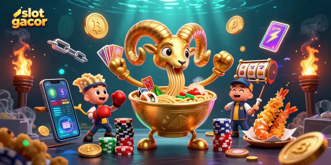 Visualisasi slot gacor yang menampilkan karakter unik di dunia kasino dan simbol permainan slot.