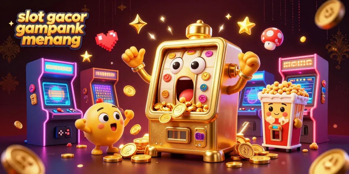 Menangkan slot gacor gampang menang dengan mesin slot berwarna emas yang bersinar di tengah banyak koin berjatuhan.