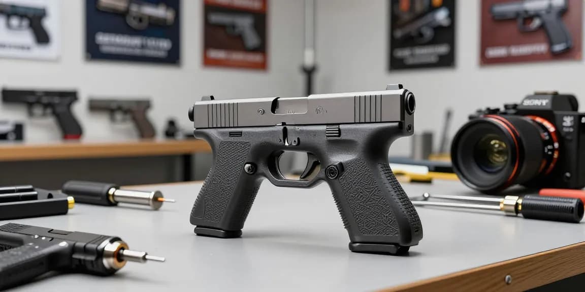 Custom Glock slides at https://precisionglockslides.com crafted by skilled gunsmith in bright workshop.