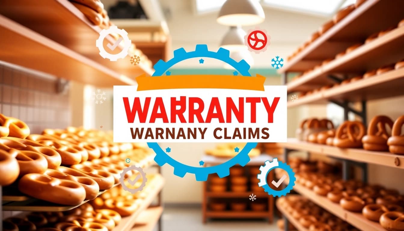Highlighting no hassle warranty claims with an inviting bakery scene and warranty graphic.