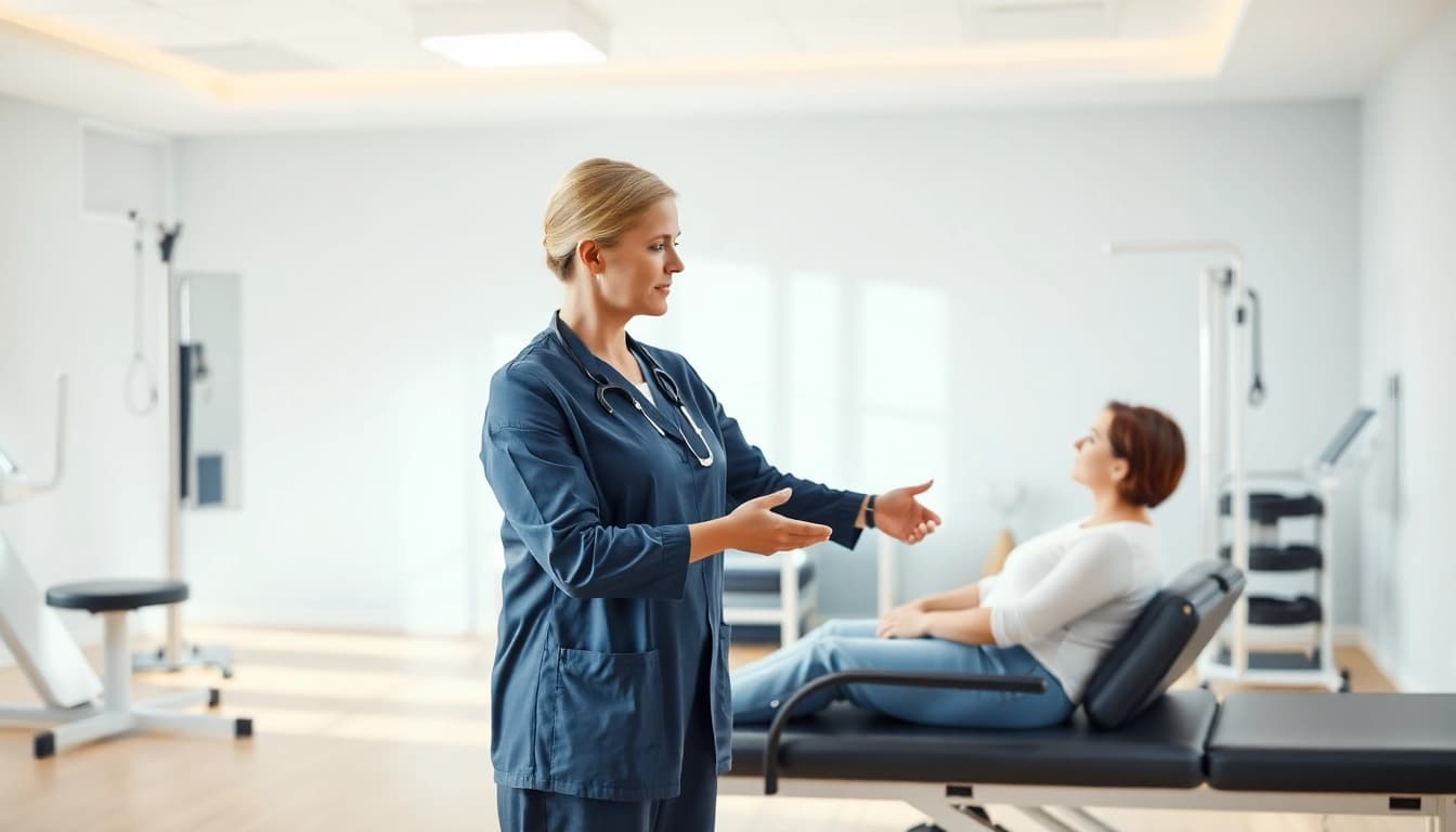Engaging physiotherapist providing care in a professional therapy setting for physiotherapy near me.