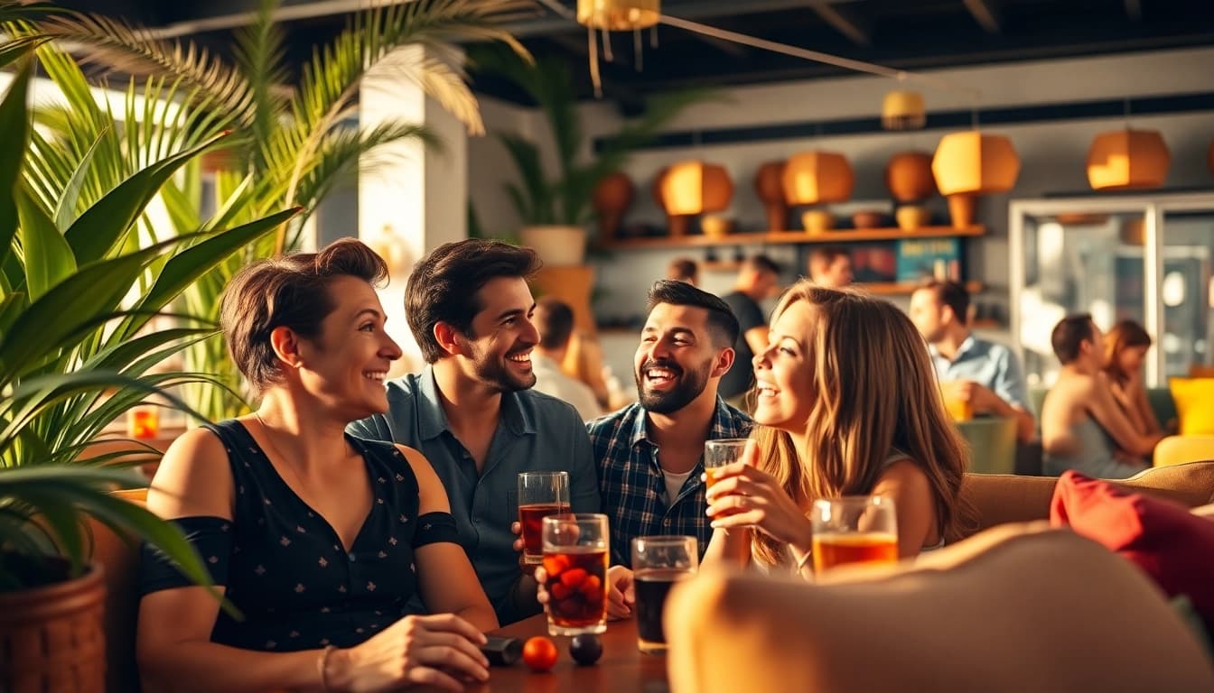 Freunde genießen ihre Zeit im Social Club Lloret de Mar in einer entspannten Atmosphäre.