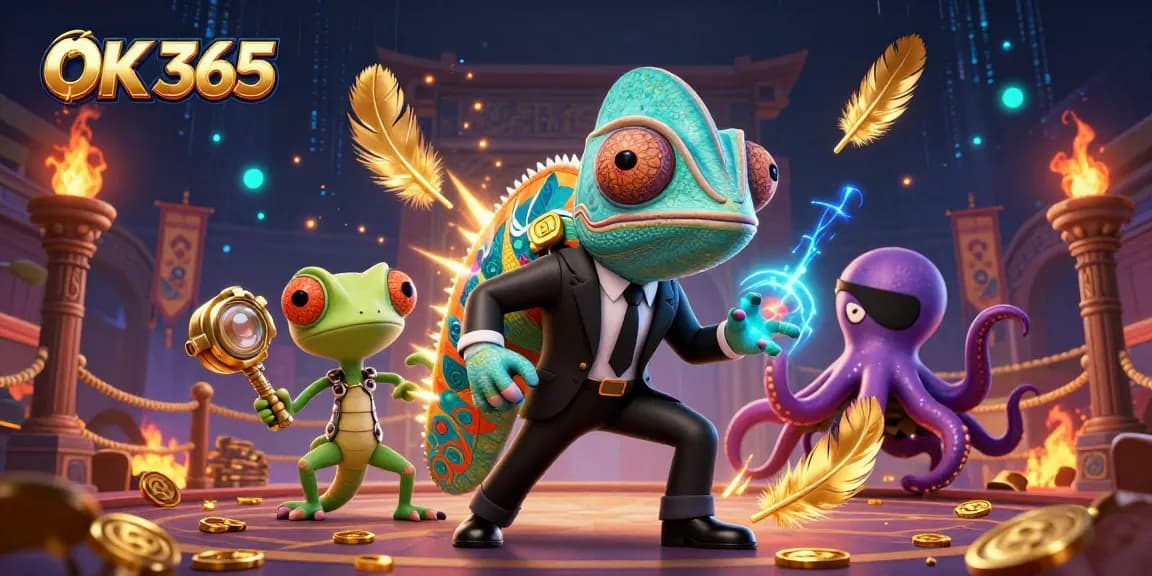 Experience the thrill of OK 365 with a vibrant 3D illustration showcasing casino action.