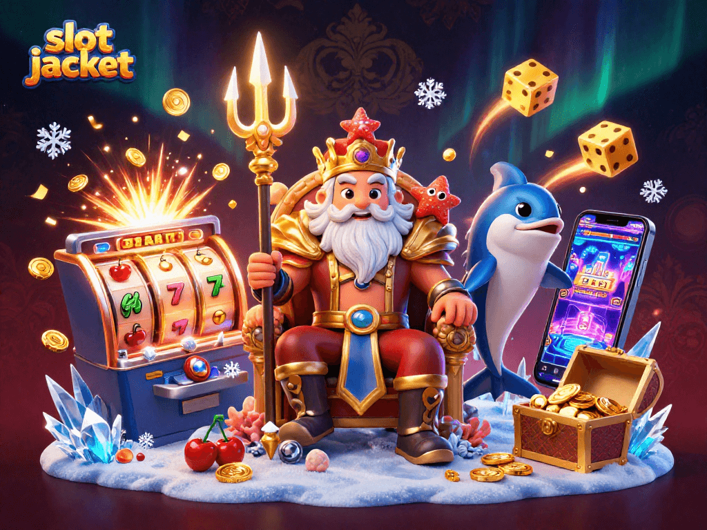 Experience the thrill of slot jackpot with Neptune surrounded by casino excitement.