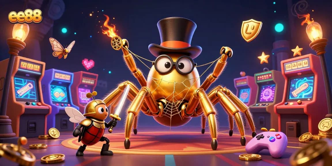 Engage with exciting casino adventures at ee88, featuring a golden tarantula and daring beetle knight.