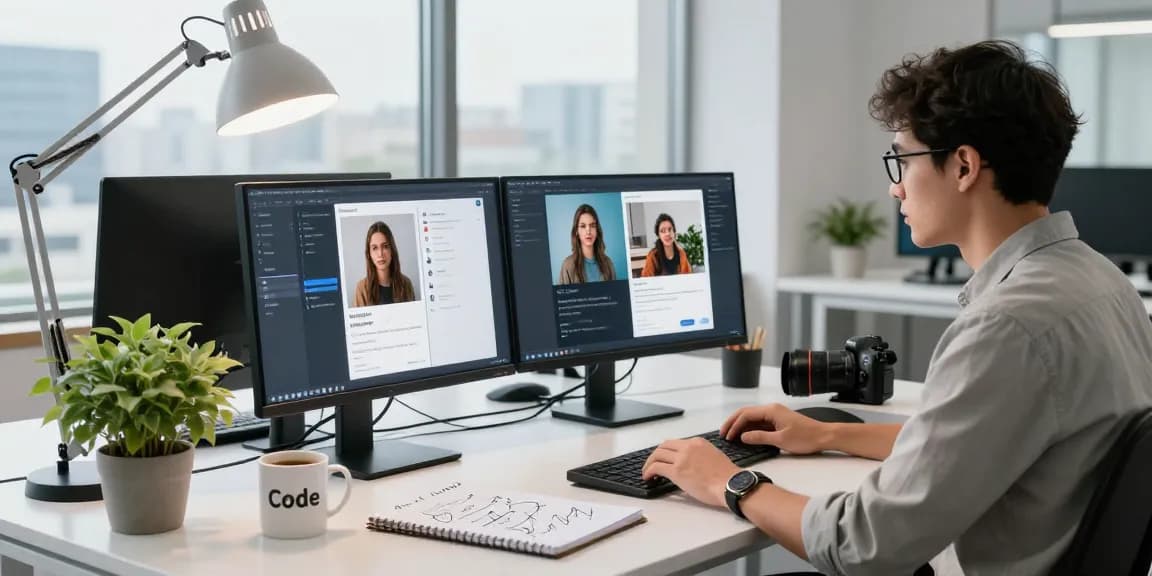 Using a free AI image detector, a tech professional analyzes images in a modern workspace.