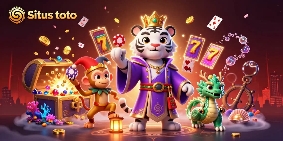 Play and win at Situs toto with vibrant 3D casino characters and dynamic slot game elements.