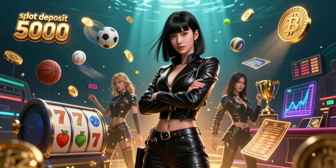Engage in the thrilling world of slot deposit 5000 with dynamic 3D depiction of colorful reels and crypto elements.