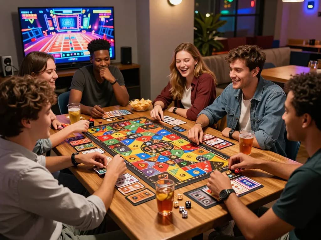 Friends enjoying a lively gaming night featuring go88 online casino games.