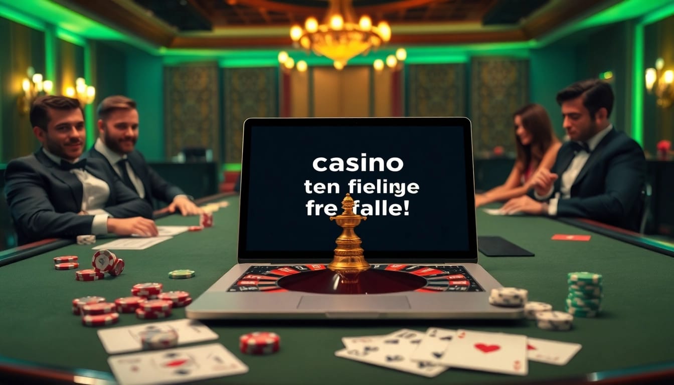 Le casino en ligne france fiable est présenté avec une interface numérique à côté d'éléments de roulette et de poker vibrants.