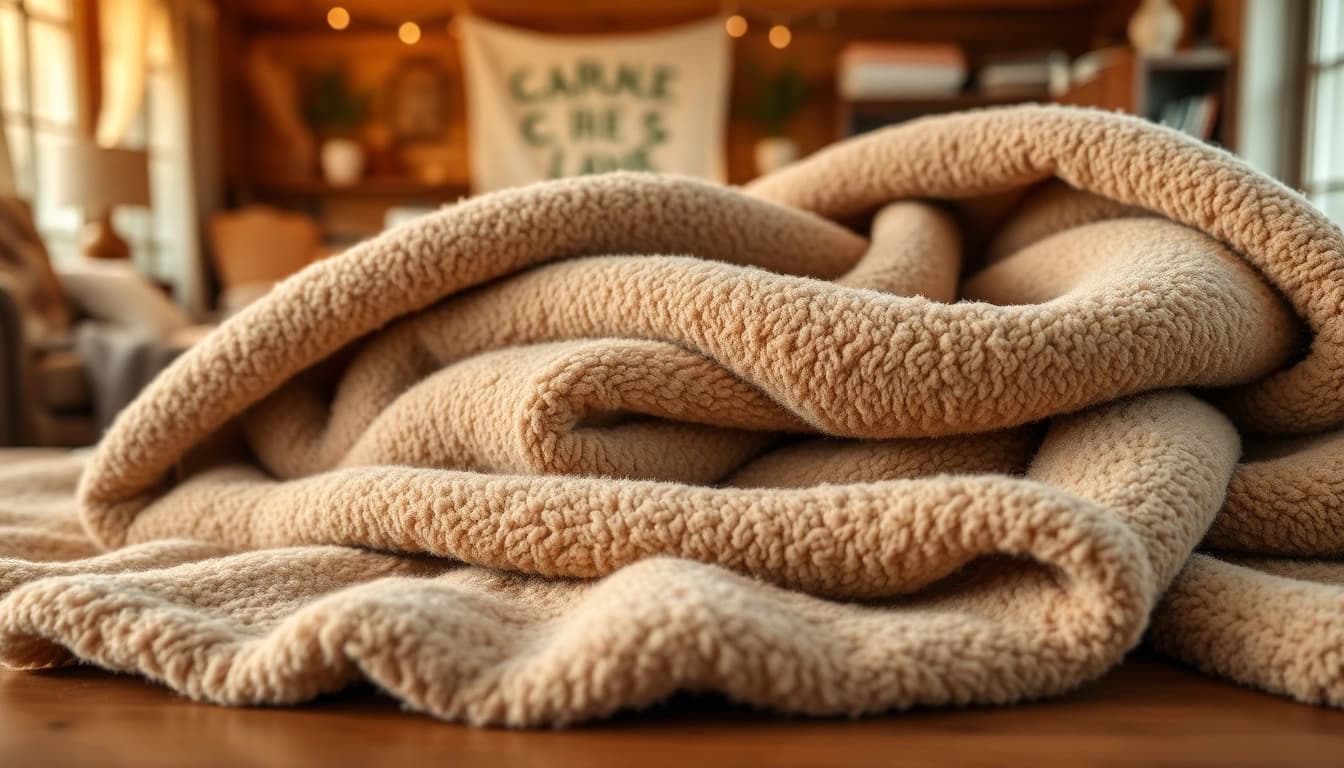 Fleece stof met zachte textuur en rijke details, perfect voor handwerkprojecten.