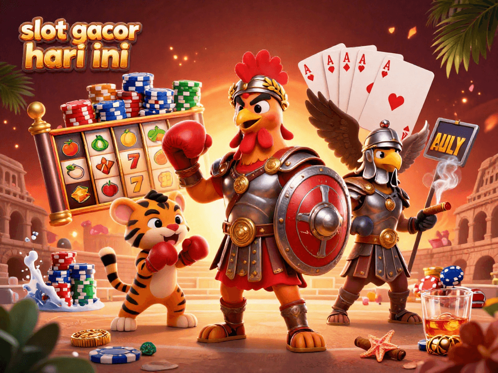 Experience slot gacor hari ini with a vibrant casino scene featuring animated characters amidst rich gaming elements.