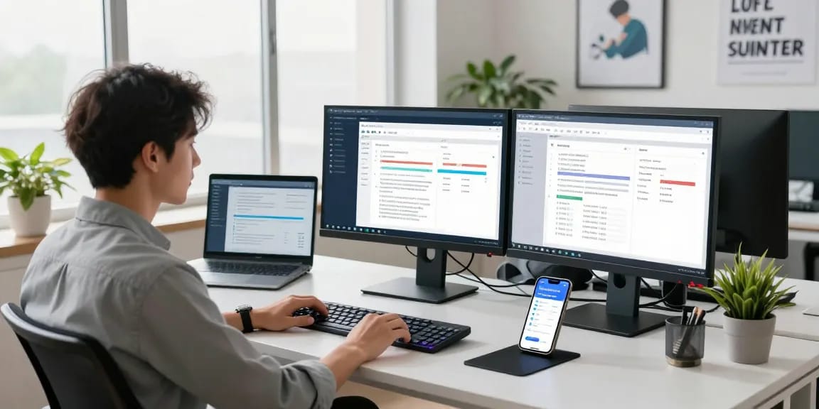 Detect fake PDF technology in action, data analyst verifying documents using AI.