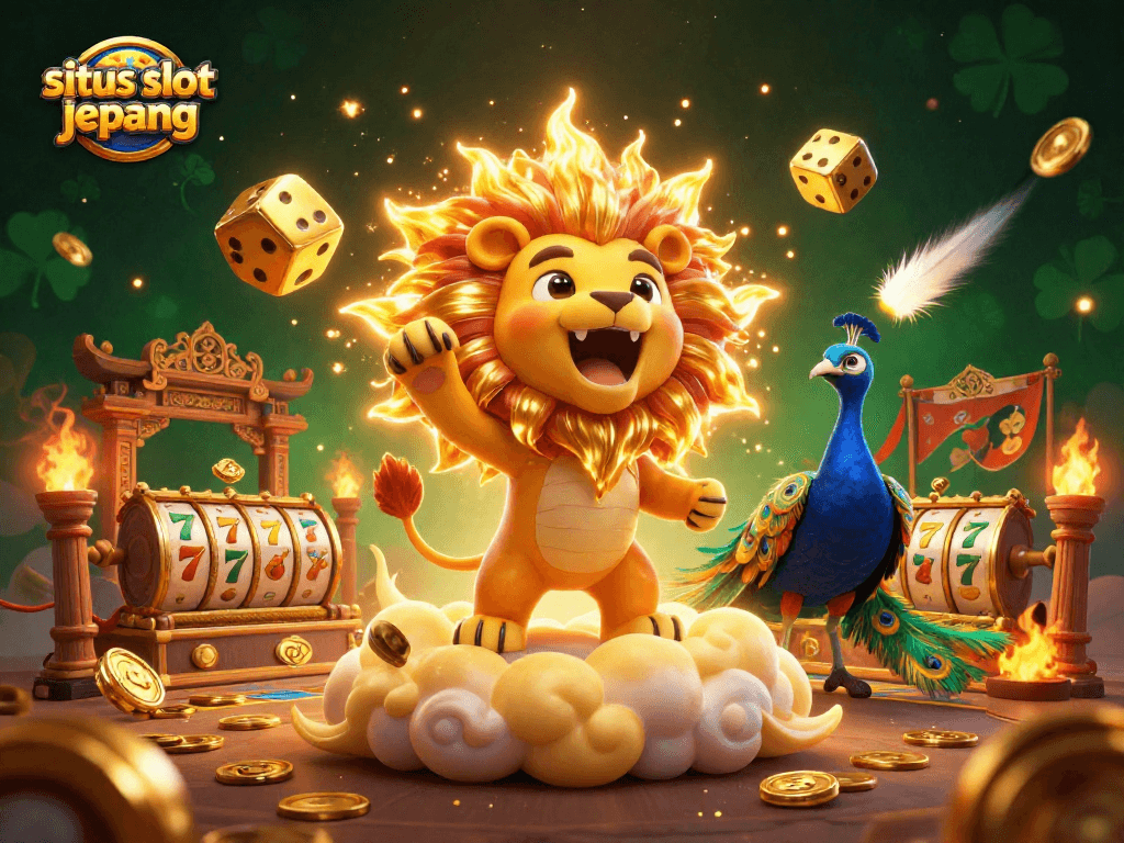 Experience the thrill of situs slot jepang with lively characters and winning symbols in a vibrant 3D casino scene.