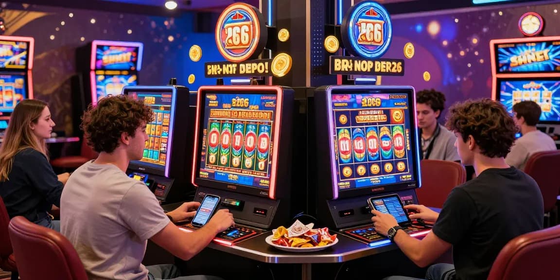 Exciting online gaming scene highlighting players enjoying slot depo 1k experience on devices in vibrant casino atmosphere.