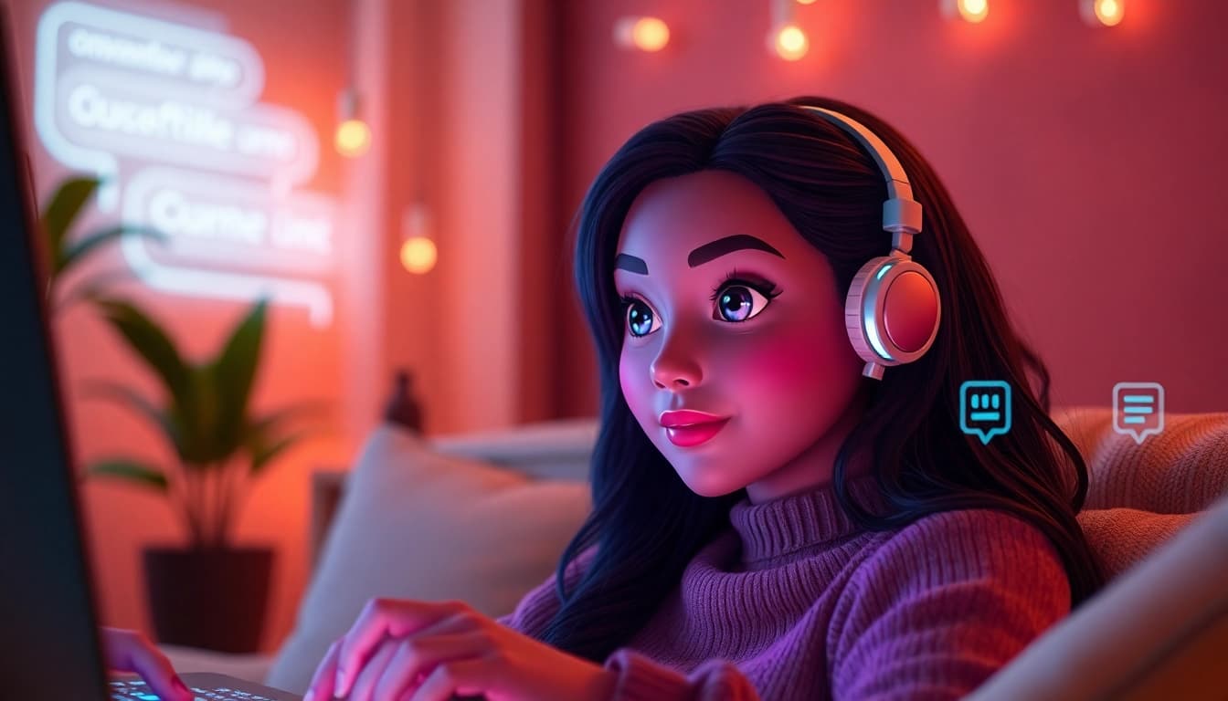 Engaging user interaction with sex chat AI in a cozy virtual environment.