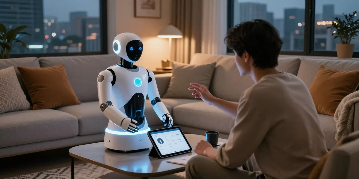 Engaging with a humanoid sex bot in a cozy living room, showcasing the future of companionship.