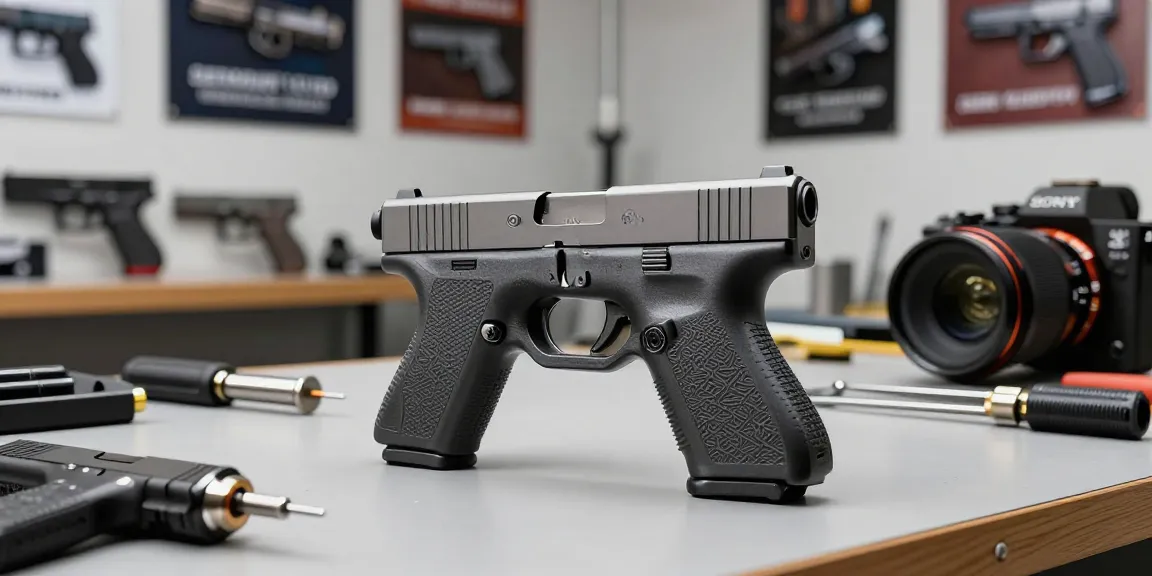 Custom Glock slides at https://precisionglockslides.com crafted by skilled gunsmith in bright workshop.