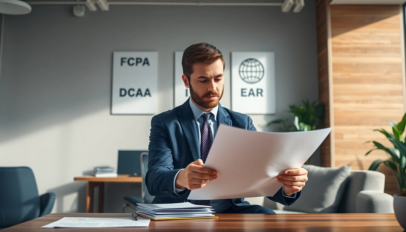 Ensure FCPA/DCAA/Flowdown/ITAR/EAR compliance through expert consulting in a modern office.