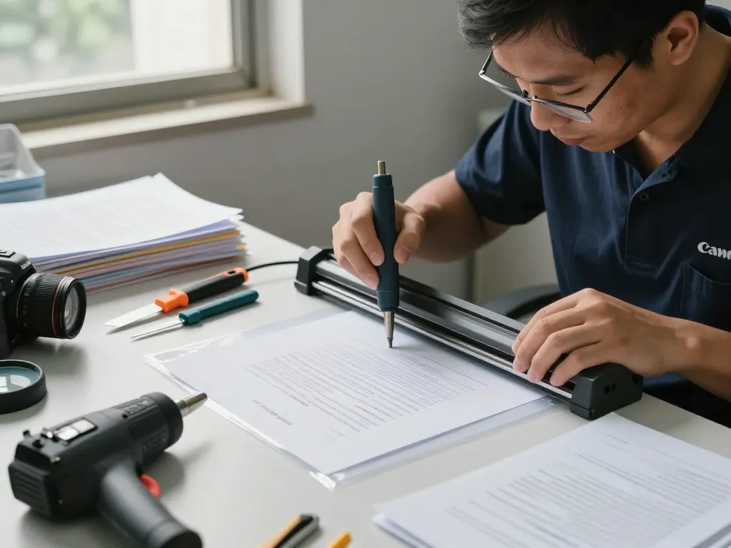 Expert technician carefully performing bóc plastic on important documents in Hanoi.