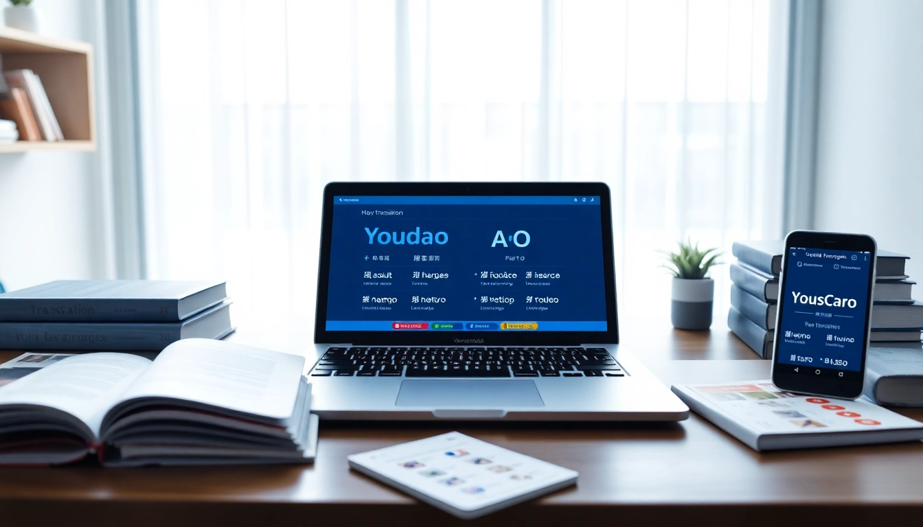 Engaging workspace featuring Youdao translation tools and language learning resources.