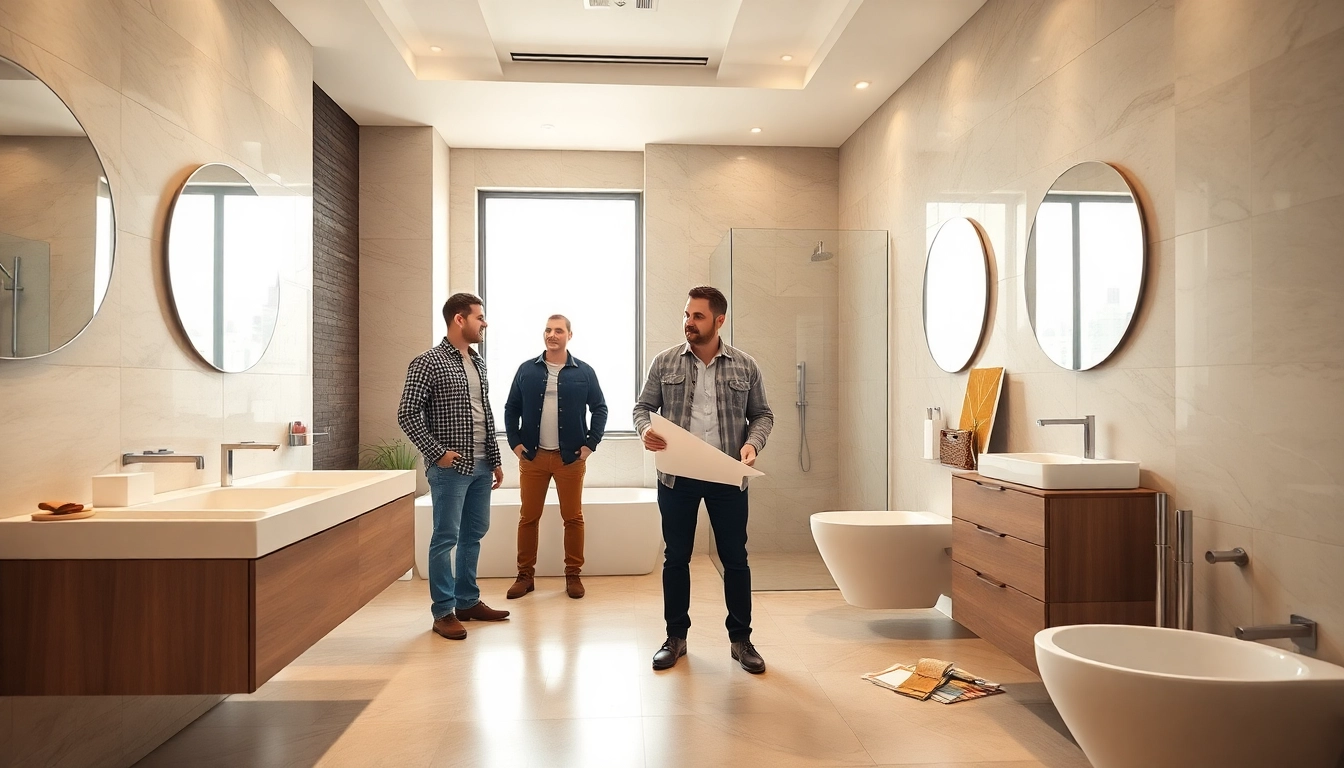 Discover skilled bathroom renovation contractors near me discussing elegant design options.