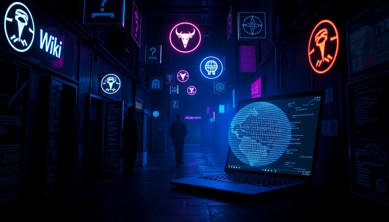 Explore the hidden wiki dark web through an intriguing digital representation of a mysterious alley, showcasing anonymity and technology.