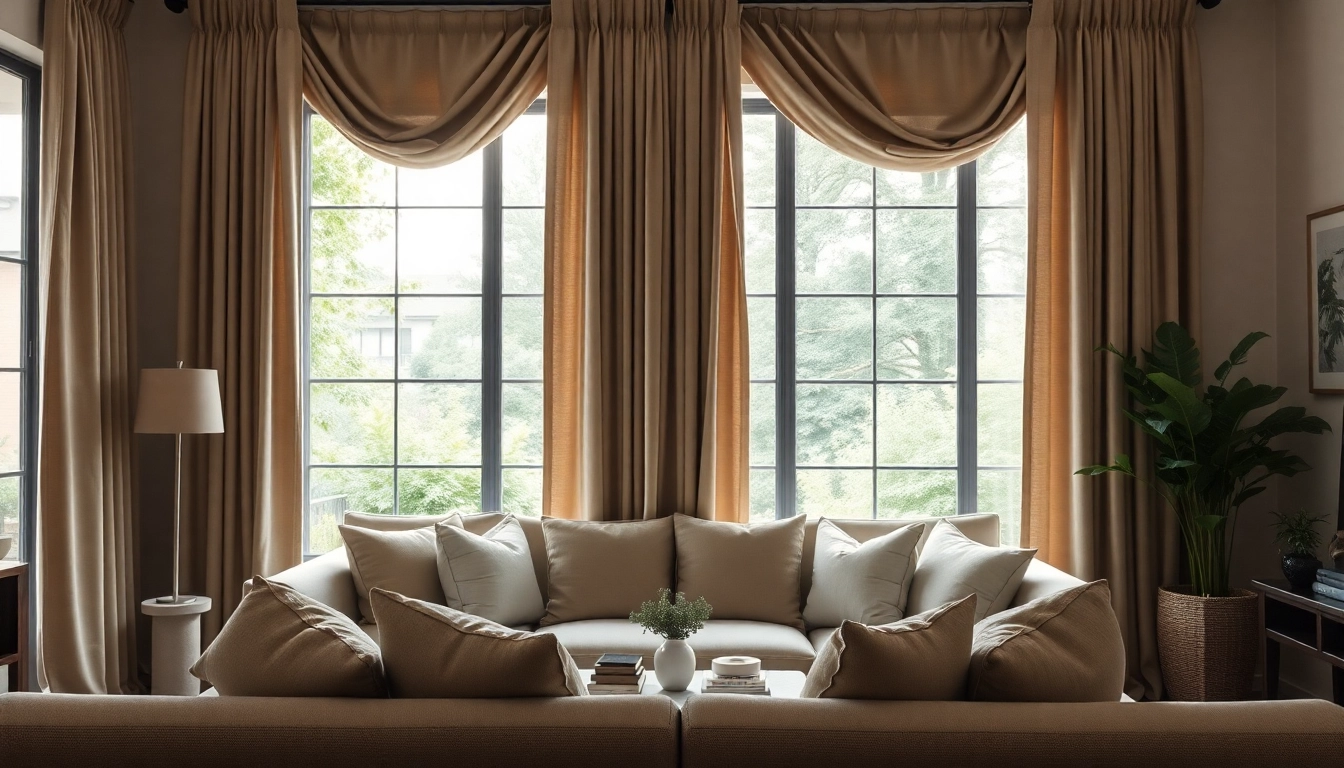 Verduisterende gordijnen in een stijlvolle woonkamer met een uitnodigende sfeer.