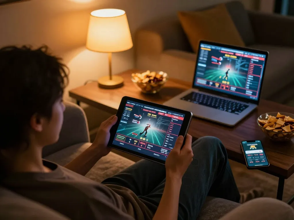 Engaging with NSFW games on a tablet during a cozy home gaming session, enhancing responsible entertainment.