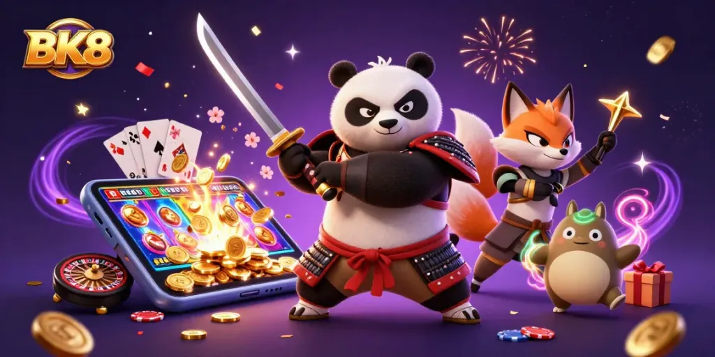 Experience thrilling actions in BK8 casino with samurai panda and dynamic game elements.