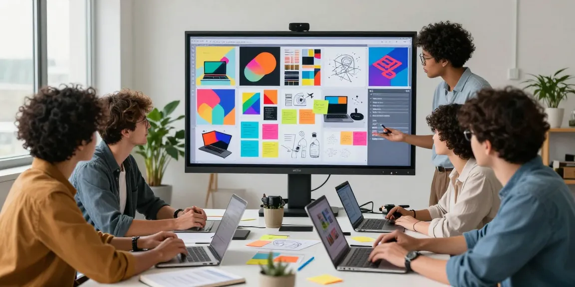 Team collaborating in a modern workspace using mixboard ai for creative brainstorming and project planning
