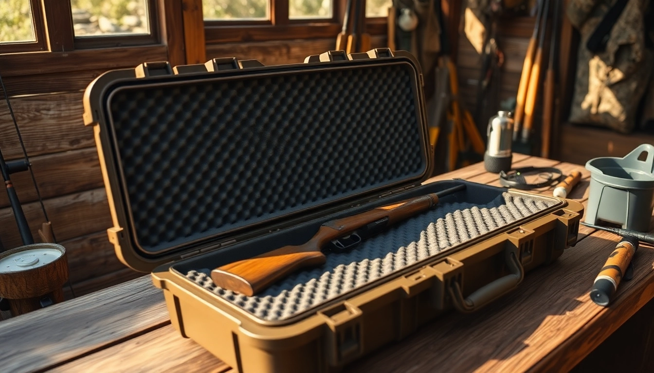 Showcase a pelican rifle case featuring durable design and custom foam insert.