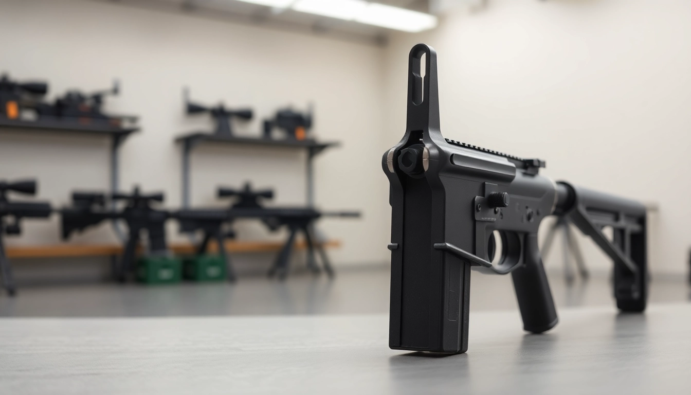 WOT trigger for AR15 showcased in a minimalist indoor shooting range setting.