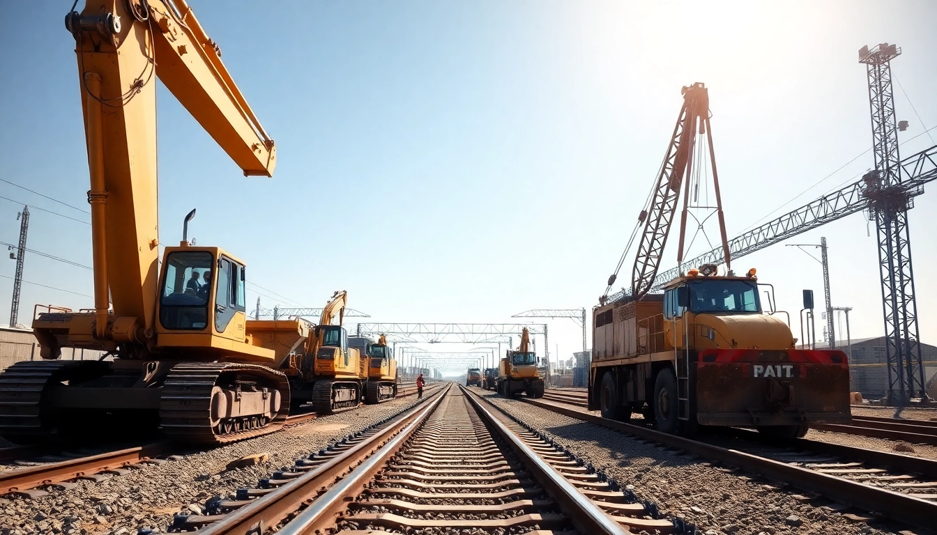 Visual representation of Railroad Contractors USA setting, showing active construction and workers.