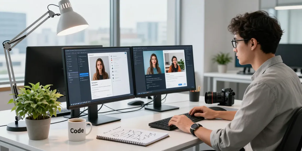 Using a free AI image detector, a tech professional analyzes images in a modern workspace.