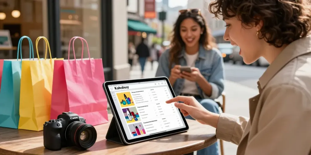 Dynamic urban shopping scene highlighting a vibrant spreadsheet kakobuy experience.
