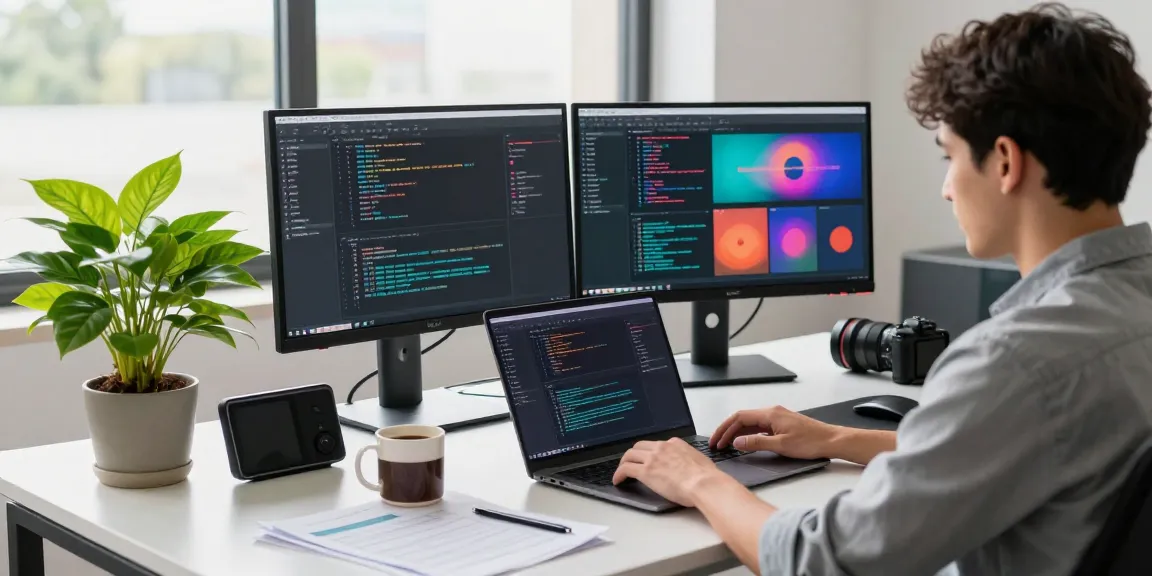 Smart developer in modern office using snipaste下载 for efficient screen capture and annotation.