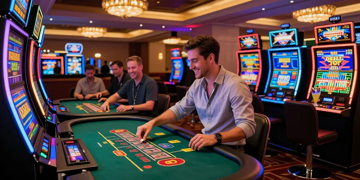 Engaged players enjoying a lively credit card casino scene at https://ieee.org.uk, with colorful slot machines and live dealer tables.