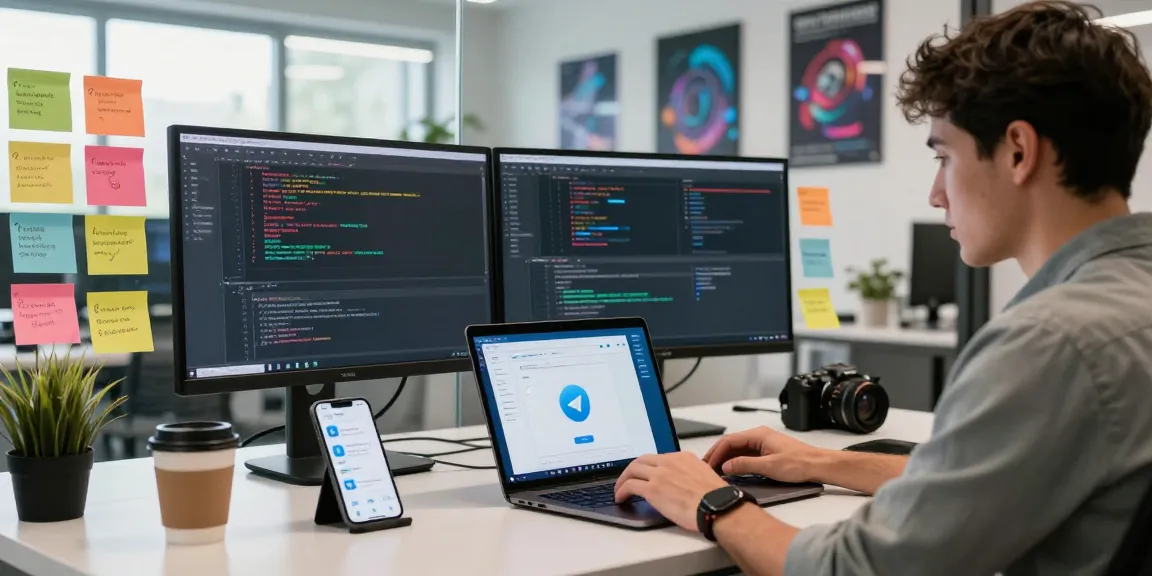 Discover Telegram中文版下载 in a modern workspace showcasing app development and collaboration.