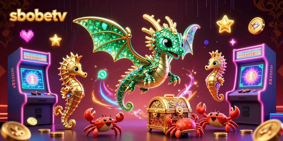 Experience sbobetv's vibrant casino atmosphere with a stunning sea dragon and treasure chests.