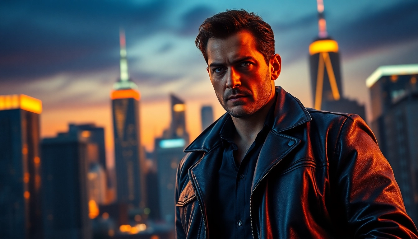 Detective portraying traits better than Reacher in an urban setting, exuding strength and charisma.