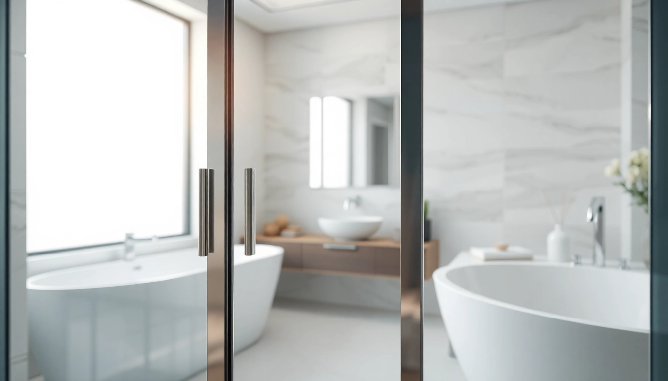 Showcase of sliding shower doors reflecting a modern bathroom design with elegance and style.