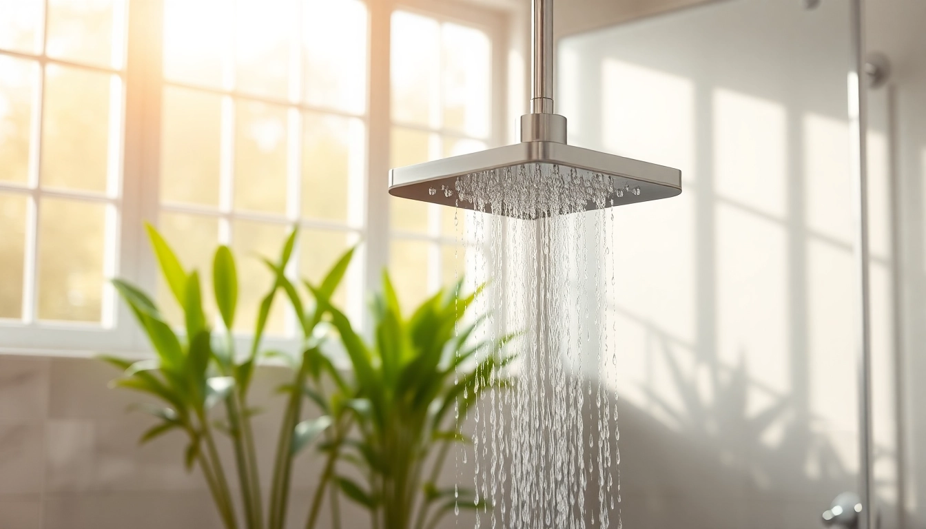 Enhance your experience with sunny shower USA modern showerhead showcased in a serene bathroom.