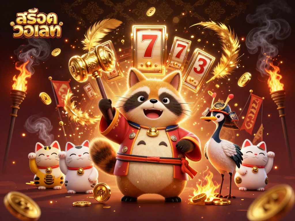 Engage with สล็อตวอเลท using vibrant, cheerful cartoon characters in a dynamic casino scene.